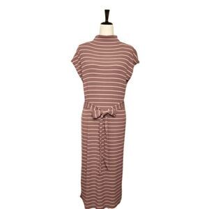 Loft Brown Striped Ribbed Sleeveless Belted Maxi Dress Size XLP
